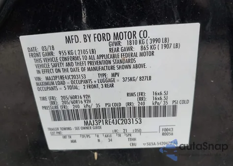 2018 Ford Ecosport S from USA, damaged, VIN MAJ3P1RE4JC203153